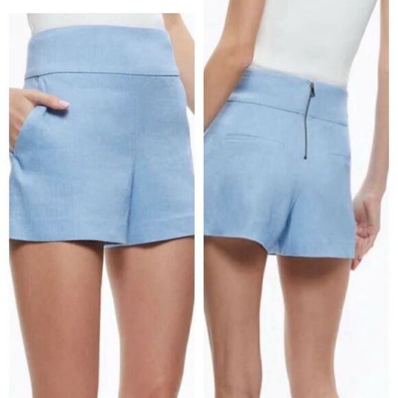 NWT Alice & Olivia Donald High-Waist Linen-Blend Short Size 10 Chambray - Picture 1 of 11